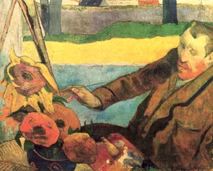 Portrait of Vincent van Gogh Painting Sunflowers